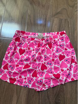 Pink Heart Emoji Girls Pajama Shorts
