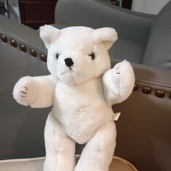 Jointed Poseable White Plush Teddy Bear 