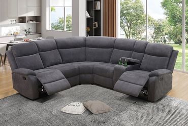 Gray microfiber fully reclining sectional couch