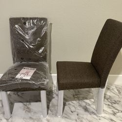 New COLAMY Upholstered Parsons Dining Chairs Set of 2, Fabric Dining Room Kitchen Side Chair with Nailhead Trim and Wood Legs - Brown