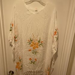 White Floral Print Kaftan 