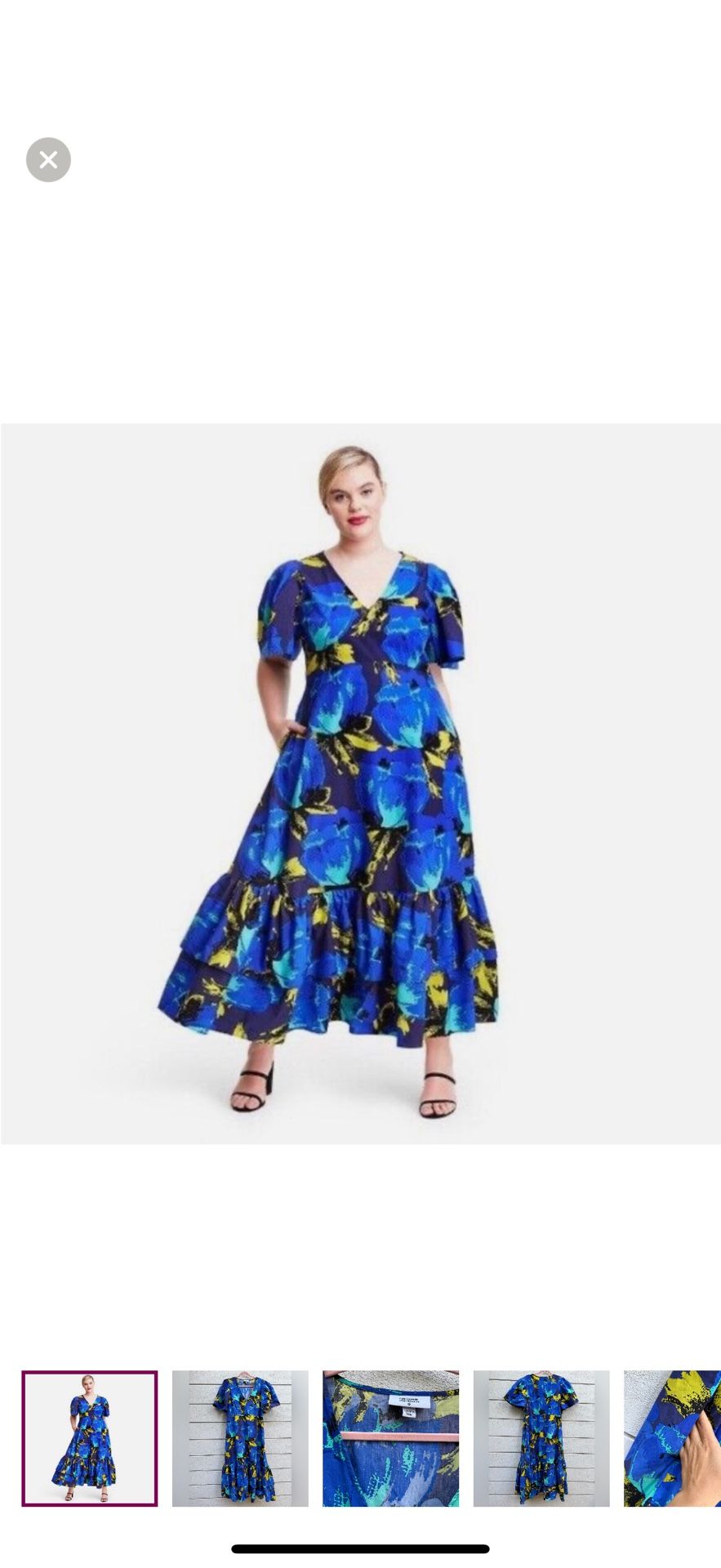 Christopher John Rogers for Target Blue Floral Puff Sleeve Tiered Dress 16W 18W