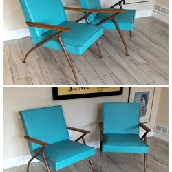 Vintage Mid Century Attributed to Viko Baumritter, circa 1959 Pair Of Accent Chairs in Turquoise Blue