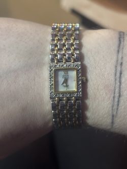 Vintage Two Tone Watch with Crystal Details l Anne Klein