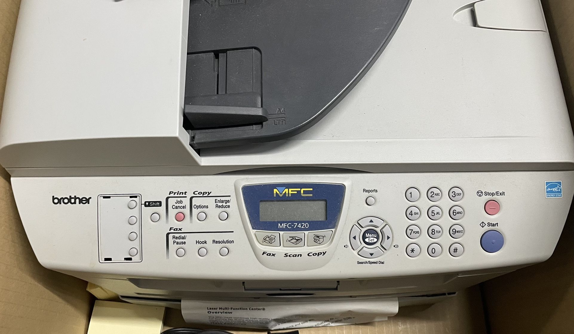 Brother MFC-7420 Black & White Laser Printer NO TONER/DRUM . See All Pictures Used , still in good condition. It’s been stored in a clean storage she