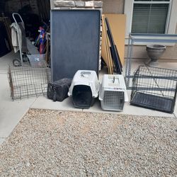 Small Pet Dog Cat Kennel Crates Carrier $15-$25 each, Pet House $15, X-large Plastic Tray $20 See All Photos
