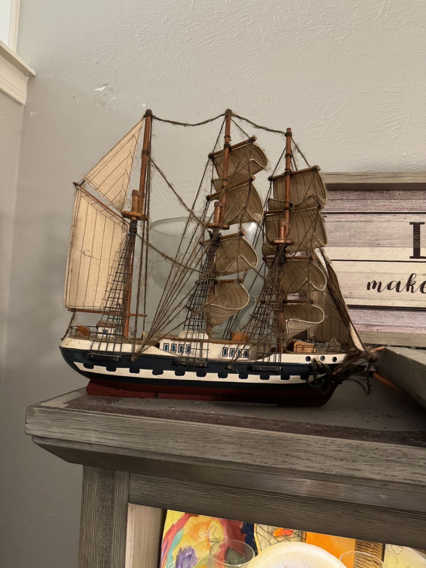 Antique Wooden Tall Ship Model