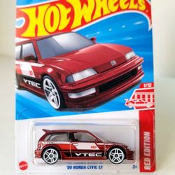 Hot Wheels '90 HONDA CIVIC EF JDM VTEC TARGET RED EDITION 
