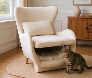 2 in 1 Pet Friendly Modern Upholstered Velvet Accent-Lounge Chair, White