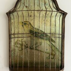 Vintage Rare Trompe-l'oeil Bird Cage | France 1950s | Verre Eglomisé Mirror Finish