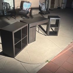 IKEA desk and shelves, 2x2 and 2x1