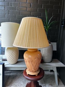 Vintage Hollywood Regency Ceramic Palm Tree Table Lamp