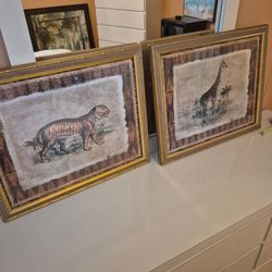 Giraffe and lion prints gold frame