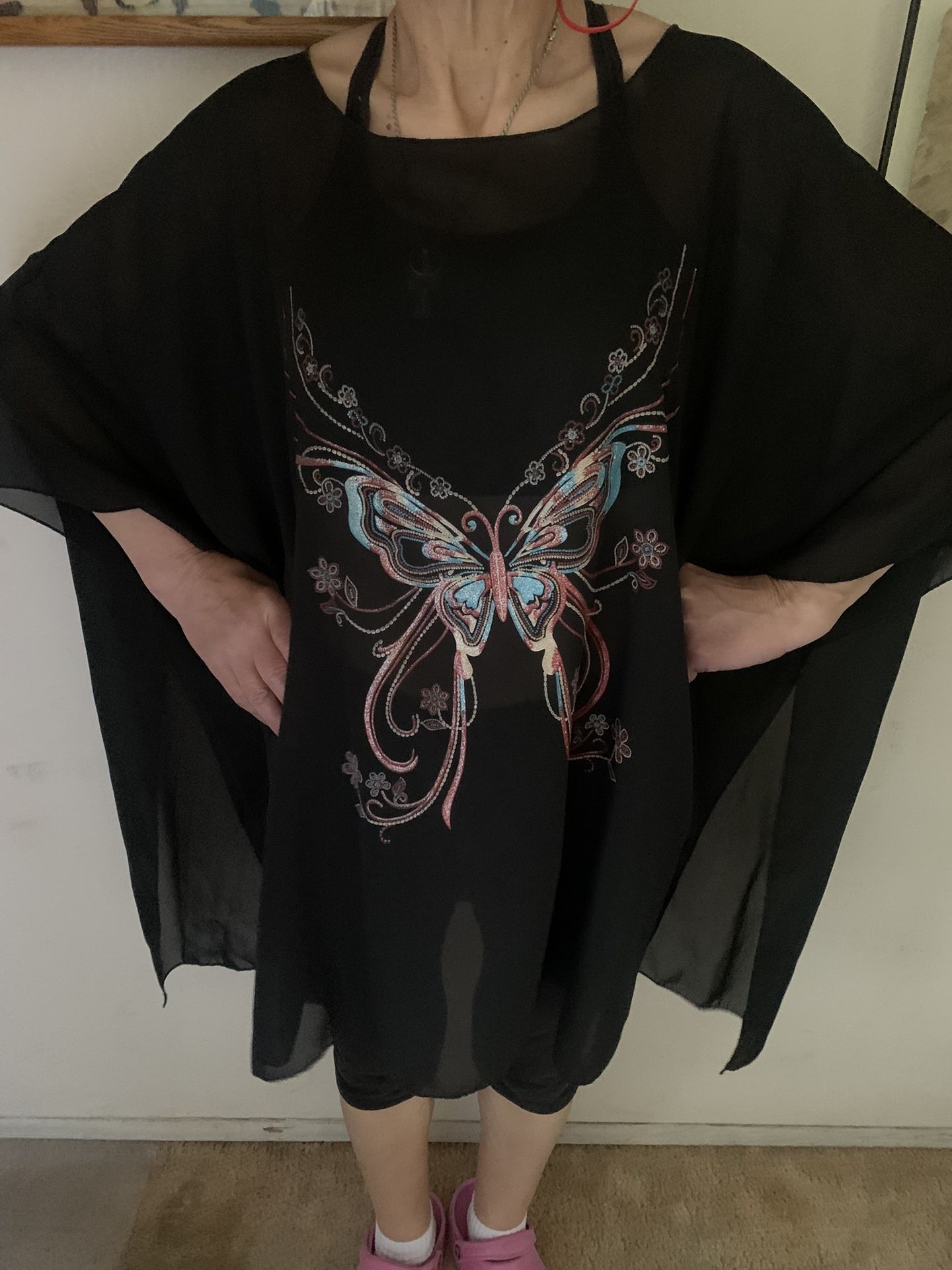 Sheer Butterfly Poncho, Perfect For Raves