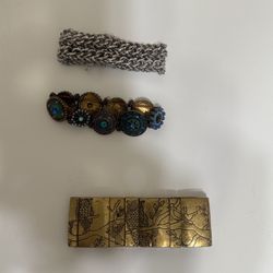 Lot Of 3 Vintage Bracelets Jewelry Antique Button 1 Sterling Silver 1 Owl