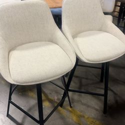 Swivel Bar Stools Set of 2, Modern Counter Height Barstools with Backs, 26'' Upholstered Linen Fabric High Chairs for Island Kitchen, Counter Height C