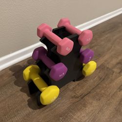Fitvids Set of 6 Neoprene Dumbbell Hand Weights, Set with Rack: 2/3/5 Pairs