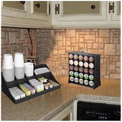 11-Compartment Organizer and Pod Carousel Set [NEW], 50 Pod Capacity, 17.875"L x 9.5"W x 6.625"H, 2 Pcs., Black