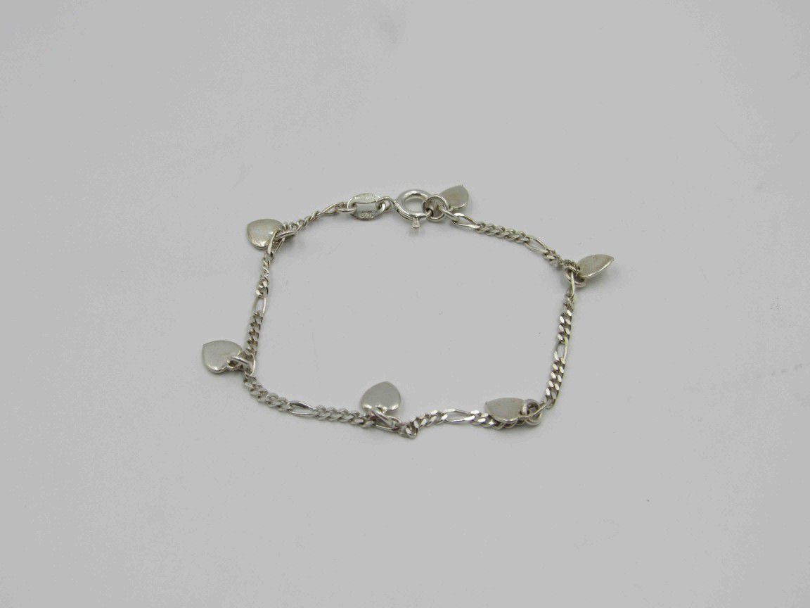 6.5" Sterling Silver Simple Hearts Charm Bracelet Vintage Elegant Beautiful Everyday Minimalist Statement Simple Unique Trendy Jewelry