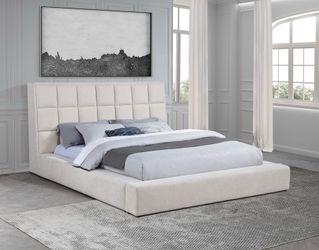 Cream Upholstered Platform Bed Frame