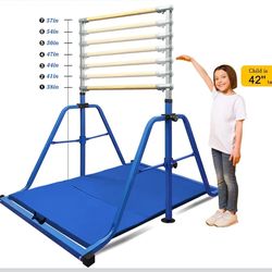 Foldable & Moveable Gymnastics Horizontal Bar with Rings,3’to 5’Adjustable Height Expandable Junior Kip Bar for Home,Indoor Gym Equipment for Kids