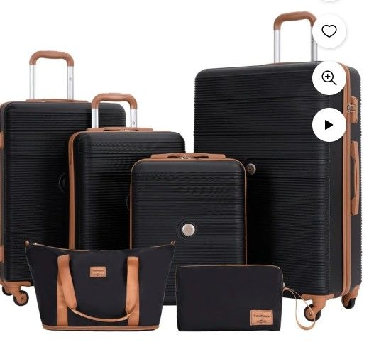 Travelhouse 6 Piece Hardshell Luggage Set Hardside Lightweight Suitcase with TSA Lock Spinner Wheels.(Black)