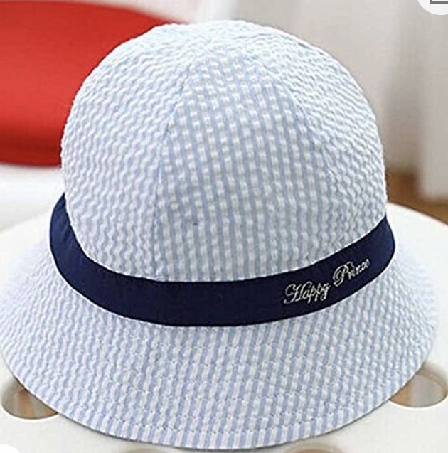 Infant Sun Protection Bucket Hat - Seersucker Blue/White Stripes