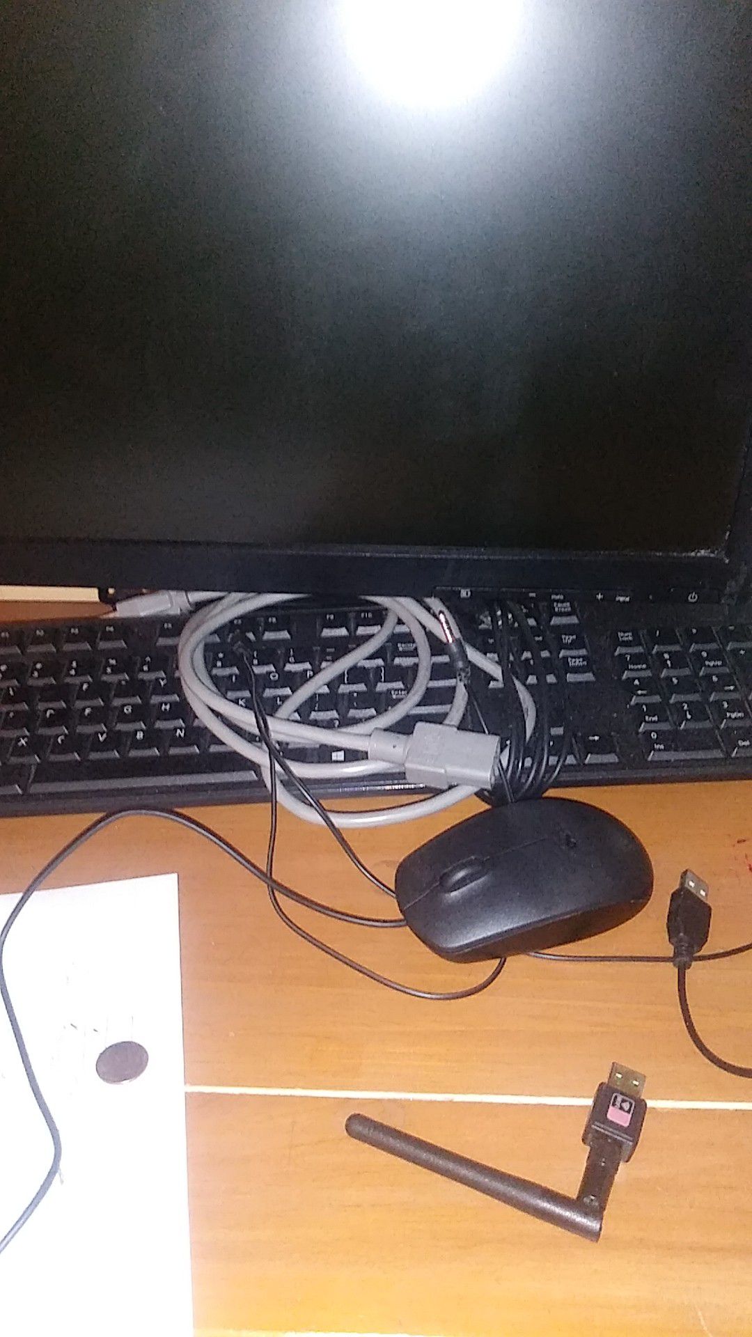Hp monitor and Dell mouse and keyboard and Wi-Fi USB stick