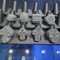 Moissanite cross and pinky style championship rings