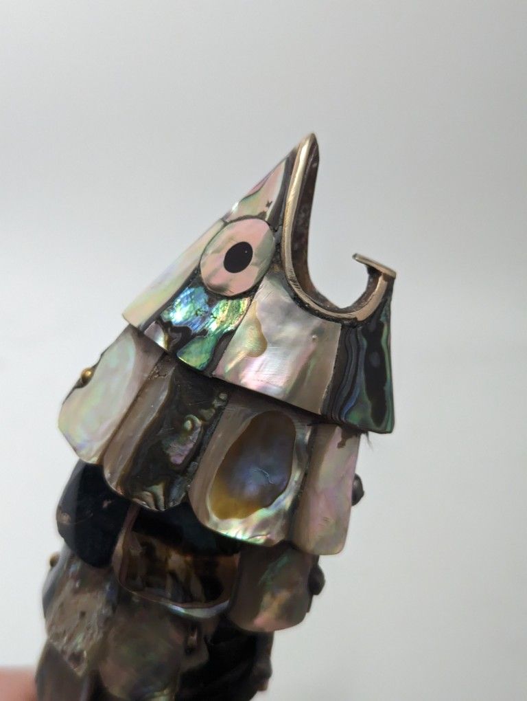 Los Castillo Vintage Abalone Mother of Pearl Fish Bottle Opener Mexico Silver Articulated