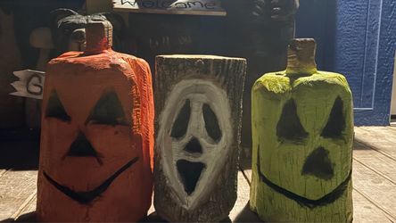 Hand made carved wooden pumpkins