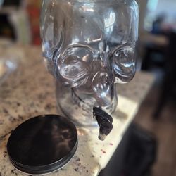 Smokey Gray XL Glass Skull Beverage Dispenser w/Lid & Spigot, Tea Lemonade Jar