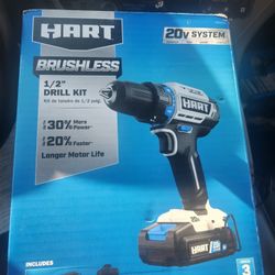 Brushless 1/2" Drill kit by Hart, 20 volt, battery and charger included