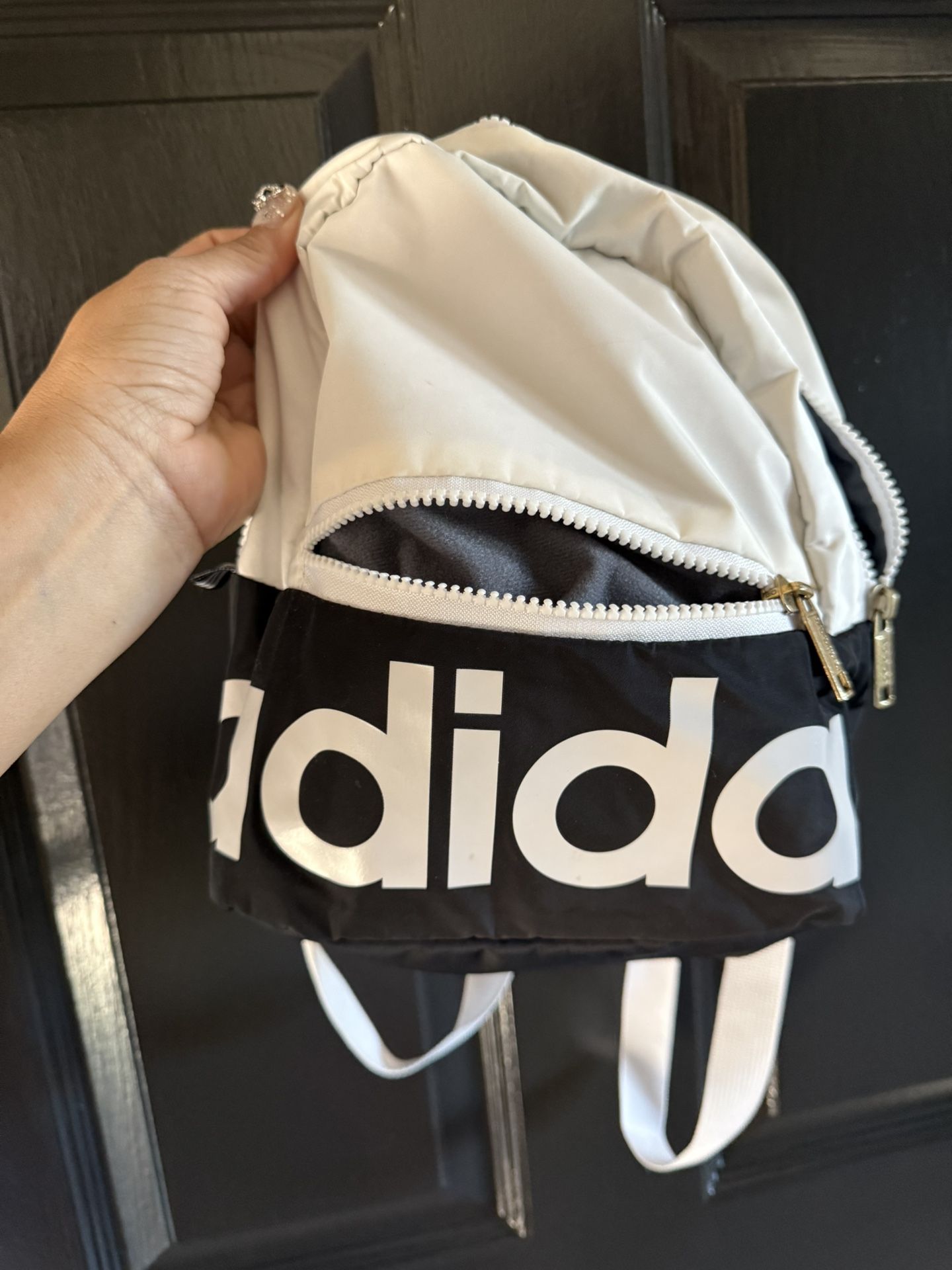 Adidas Mini Backpack White Black With Golden Zipper 