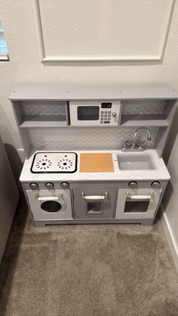 Kids Wooden Play Kitchen Set Gray