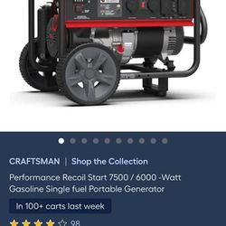 Craftsman Performance Recoil Start 7500W / 6000W gasoline portable generator