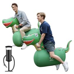 () Inflatable Bouncy Dinosaur Toys 2 PCS with Hand Pump, Heavy Duty Giant Bouncy Pal, 220lbs Load Capacity, Ride On Bouncy Animal Hopper Toy, I