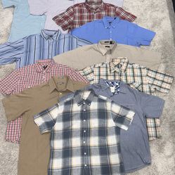 Lot of Qty 20 Men’s Size Large Short Sleeve Casual Button Down Shirts Various Colors, Patterns & Brands