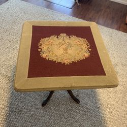 Antique Tilt Top Table With Embroidery Needlepoint Top