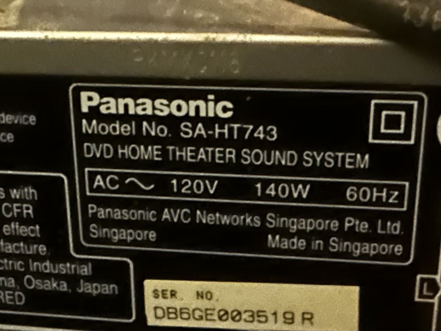 Panasonic SA-HT743 Home Theater Sound System DVD Changer HDCD with Remote