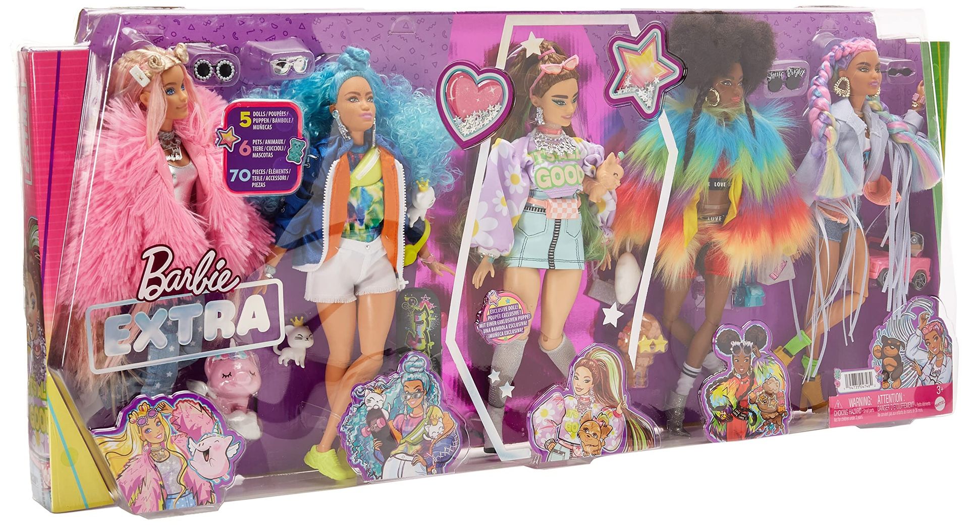 Barbie EXTRA 5 Doll Set With Pets And Accessories