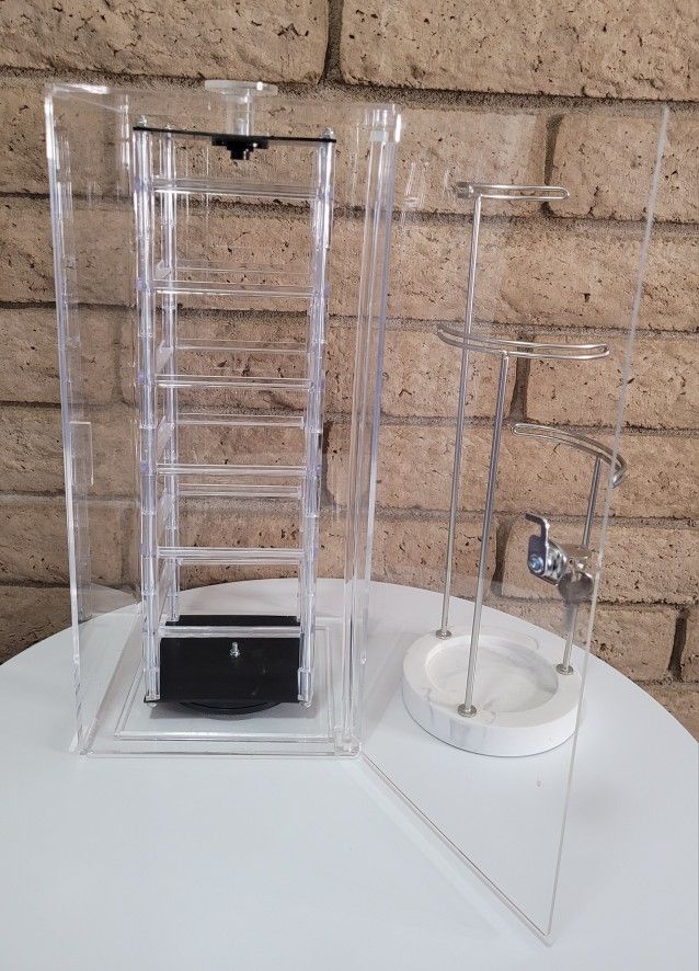 Revolving Locking Earring Display Cabinet and Marble Base necklace Jewelry holder
