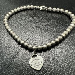Tiffany & Co Bead Ball Bracelet Heart Sterling Silver - SIZE 7"