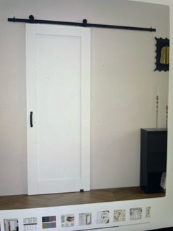 Sliding barn door. Home Worthy, white, 24” X 80”.  Still in box.