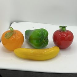 Murano Style Hand Blown Decorative Art Glass Fruit Vegetable Paperweight Set 4   Add a touch of elegance to your home decor with this stunning Murano 