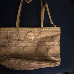 Coach HAND BAG (PURPLE/GOLD/TAN)