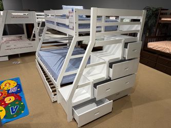 White Twin / Full Bunkbed & Storage staircase