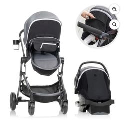 Evenflo Pivot Vizor Travel System with LiteMax Infant Car Seat (Chasse Black), Unisex - NEW
