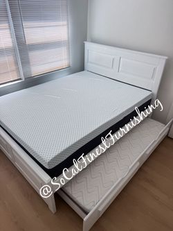 White Queen Bed With Trundle And Mattress