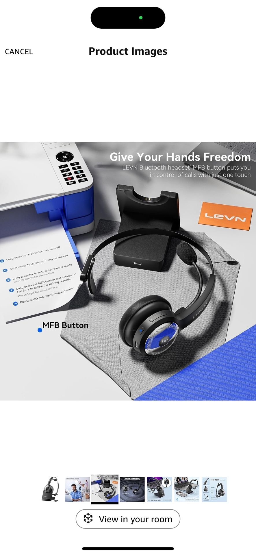 LEVN Bluetooth 5.0 Headset, Wireless Headset with Microphone (AI Noise Cancelling), 35Hrs Bluetooth Headphones with USB Dongle for PC, Suitable for Re